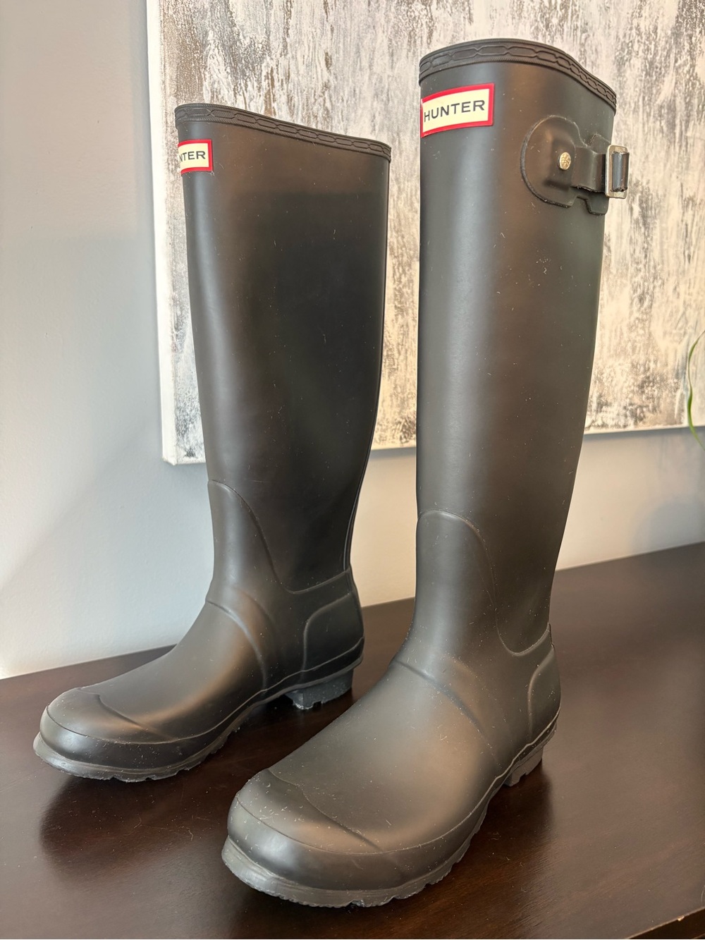 Hunter Matte Black Tall Rain Boots with Side Buckle Detail